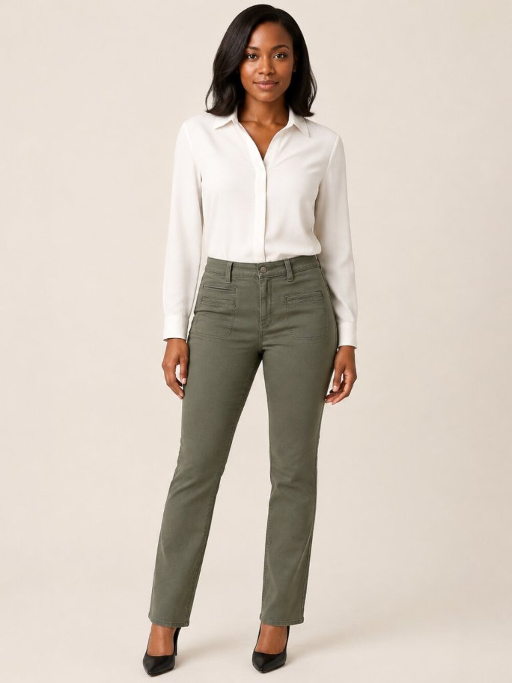 NWT NYDJ True Olive High Rise Marilyn Straight Welt Pocket Pants 14P